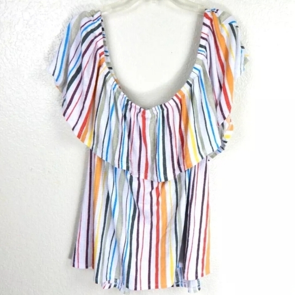 Torrid Rainbow Stripe Off Shoulder Ruffle Top - Picture 3 of 6